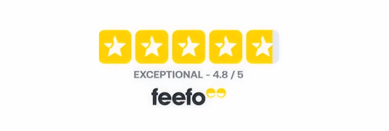 Feefo Exceptional 4.8 / 5 rating